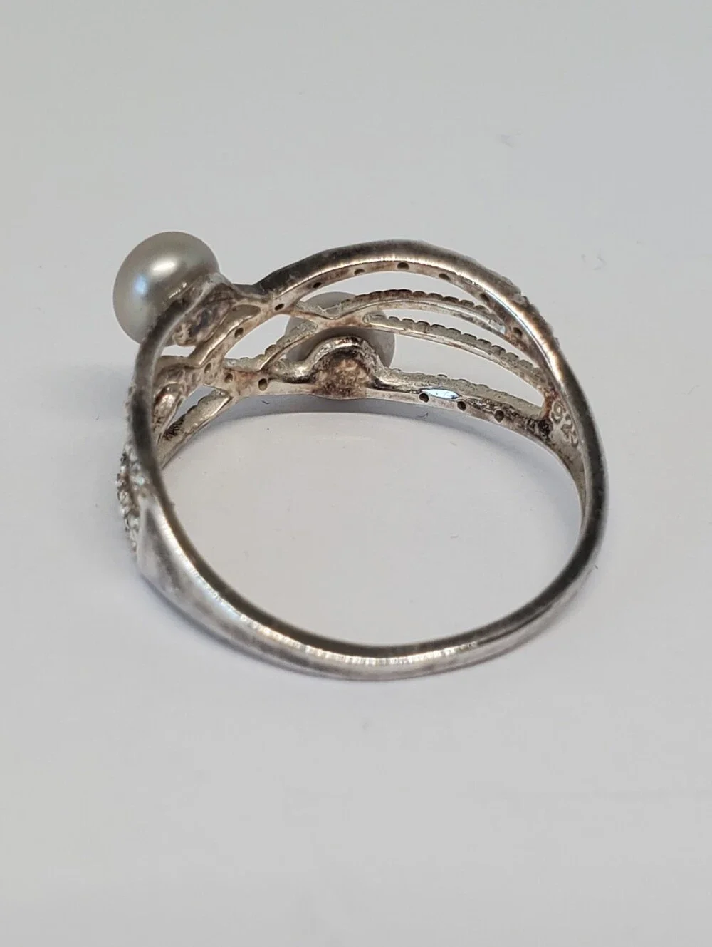 Avon Sterling Silver Pearl CZ Bypass Ring